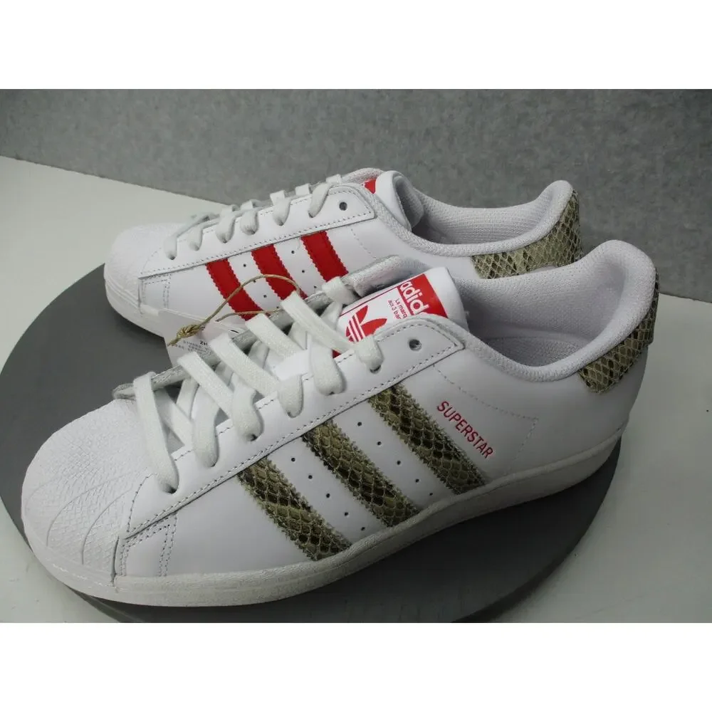 Adidas Originals Superstar White/Scarlet/Snakeprint Womens Sz 8.5